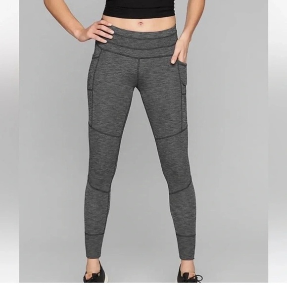 Athleta Excursion Tight Leggings Heathered Gray Workout Tights Pockets - Picture 1 of 14